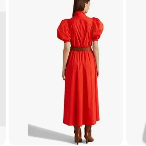 Cotton-Blend Puff-Sleeve Midi Dress